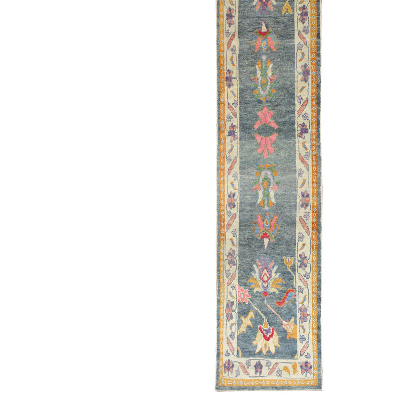 Tapis unique de 3 pi 1 po x 14 pi 1 po jaune / rouille / bleu marine