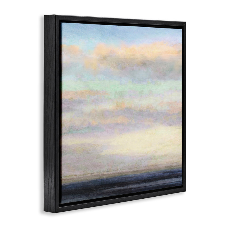 «Cloudy Abstract Bay Scene» par Suzanne Nicoll, Cadre flottant noir de jais, H 25 po x l 25 po