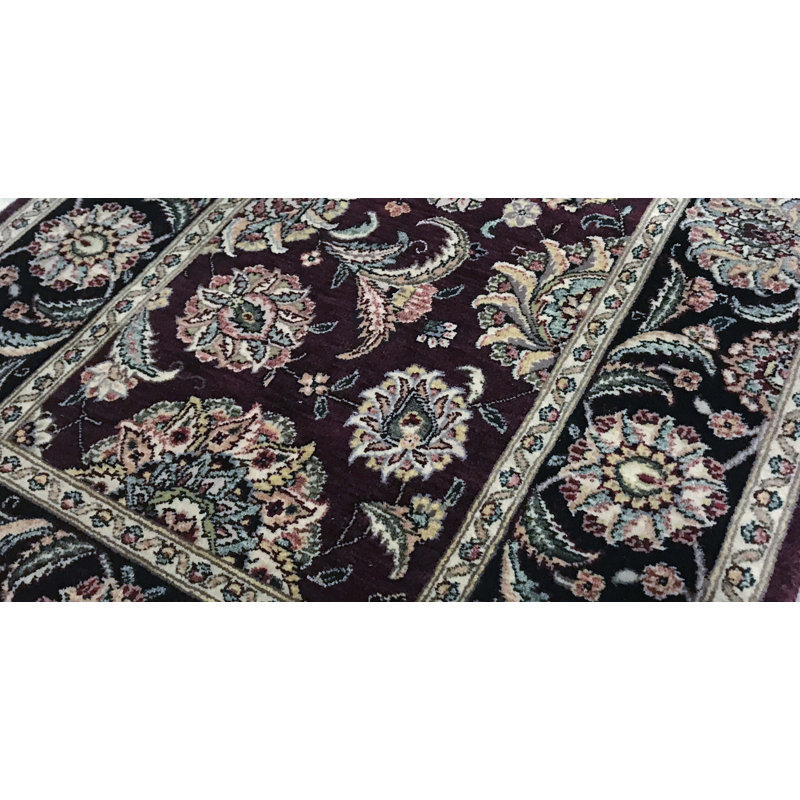Wool Oriental Area Rug in Wine/Black/Yellow/Green