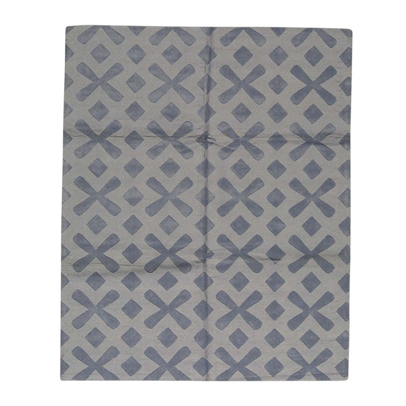 Tapis gris / bleu noué à la main de haute qualité, Rectangle 8 pi 9 po x 11 pi 7 po