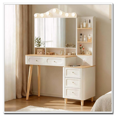 Vanity Desk with Mirror and Lights