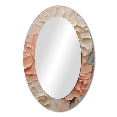 Beige And Pink Flowers In Harmony - Large Oval Wall Mirror On Metal