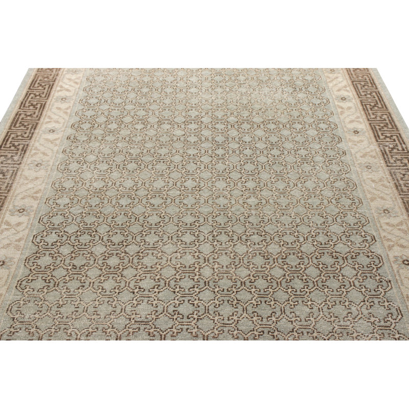 Distressed Homage Hand Knotted Wool Geometric Area Rug, Rectangle 9' x 12'