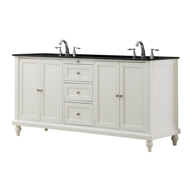 Ensemble de meuble-lavabo double 71 po Medfield, Granite noir, Blanc