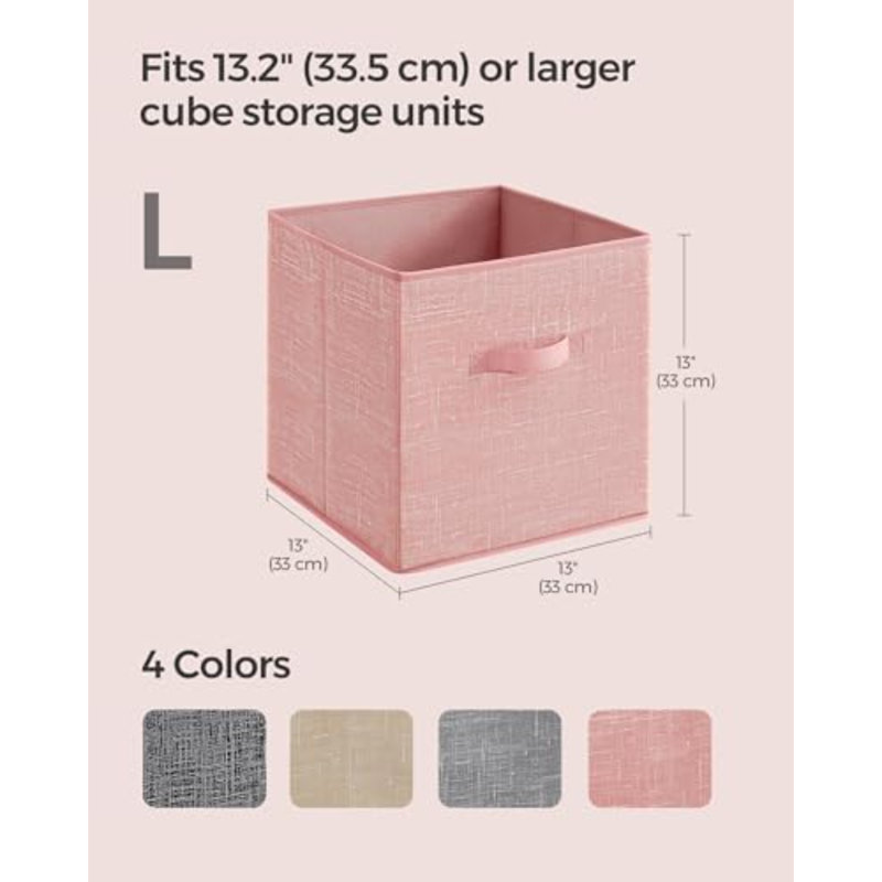 Storage Cubes, 13-Inch Non-Woven Fabric Bins With Double Handles, Set Of 6, Closet Organizers For Shelves, Foldable, For Clothes, Jelly Pink