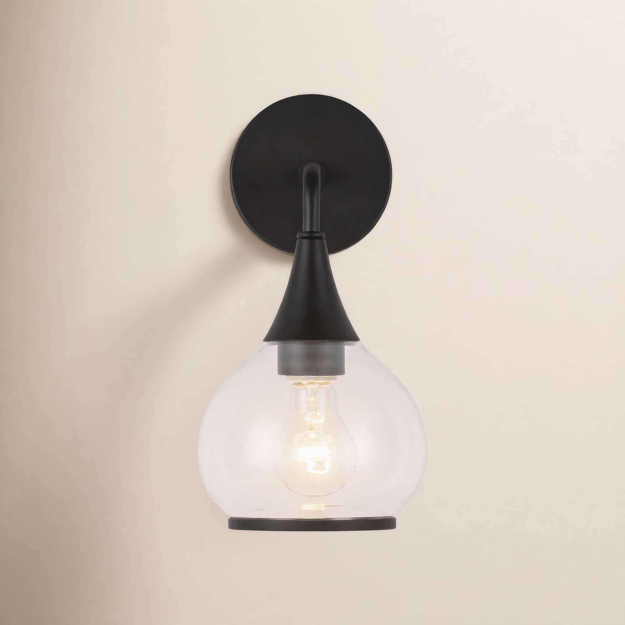 Marsi Single Bath Sconce, Clear Glass, Matte Black