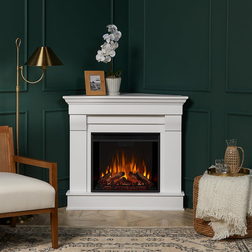 Red Barrel Studio® Corner Electric Fireplace With Mantel, Realistic Log ...