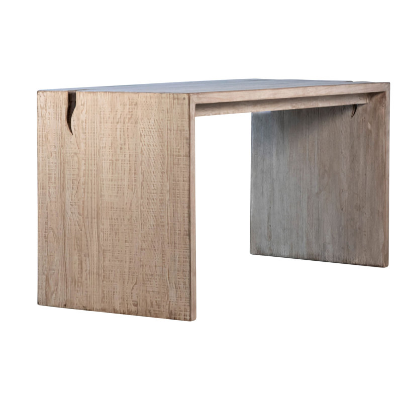 Merwin Reclaimed Pine 68" Waterfall Style Dining Table and Cutout Detail, Light Brown