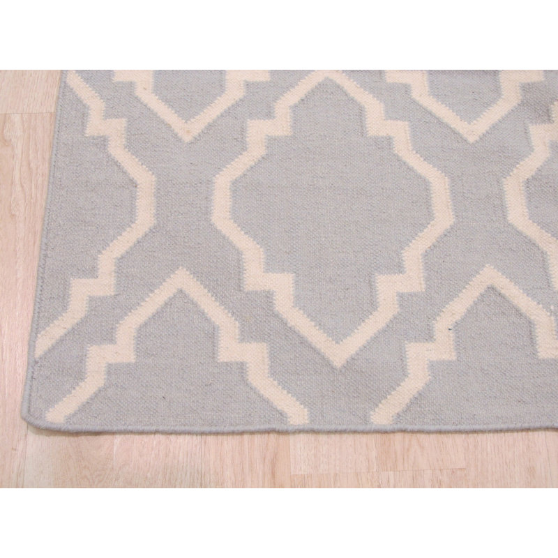 5x8 Gray Flat Weave Wool Latticed Diamond Grid Geometric Modern Contemporary Carpet Rug