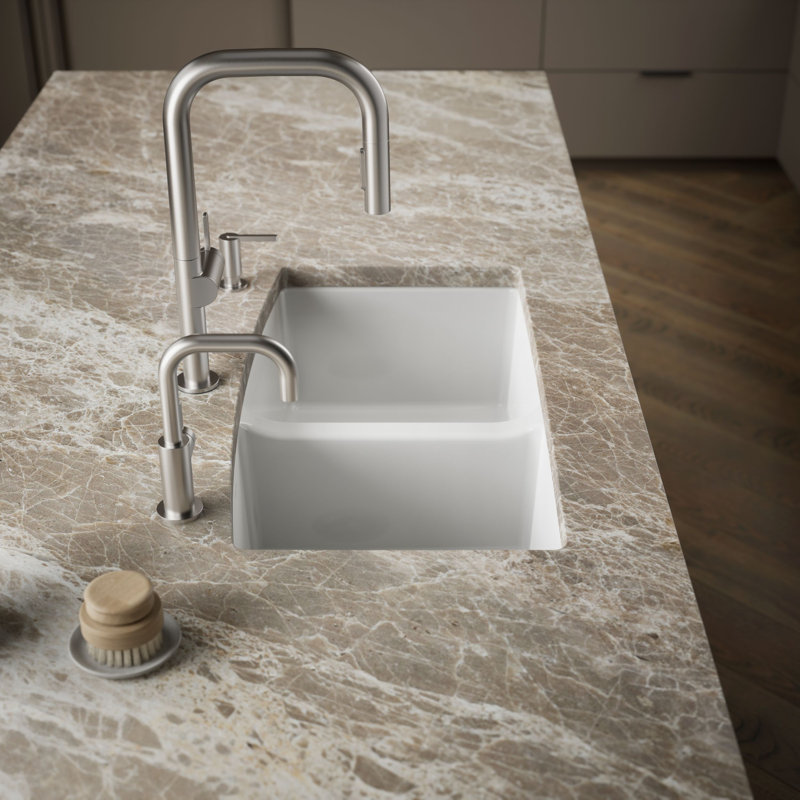Brookfield 33" L x 22" W x 9-5/8" Under-Mount Double-Equal Kitchen Sink, Basalt