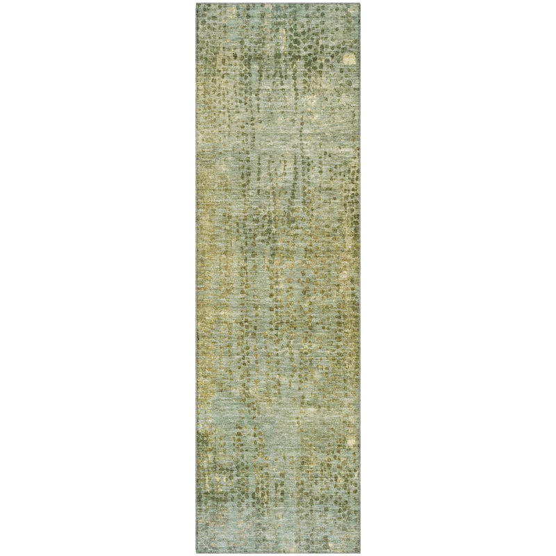 Premium Machine Washable Mayfield Abstract Rug, 2'3" x 7'6" Runner, Green