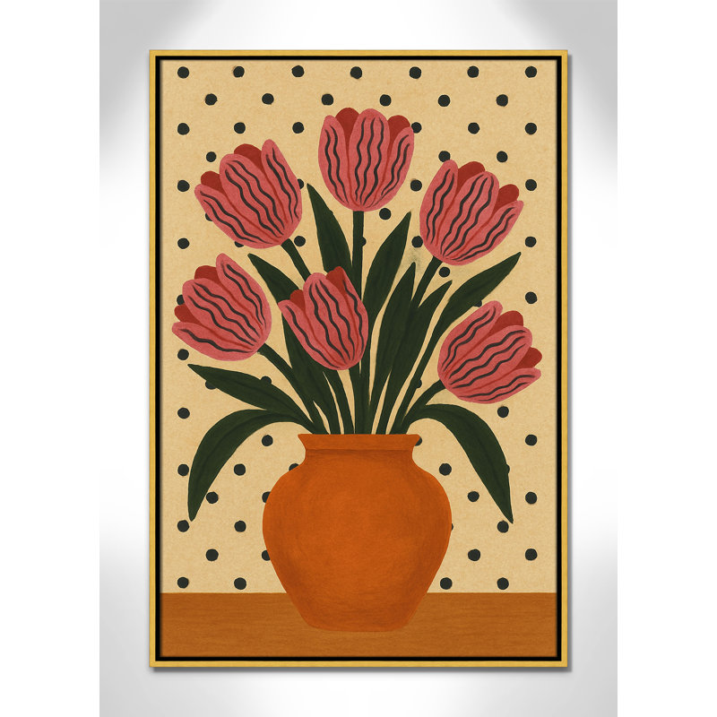 Imprimé de fleurs en pot par Barsrsind, L 25,5 po x H 37,5 po, Toile avec cadre, Flotteur doré