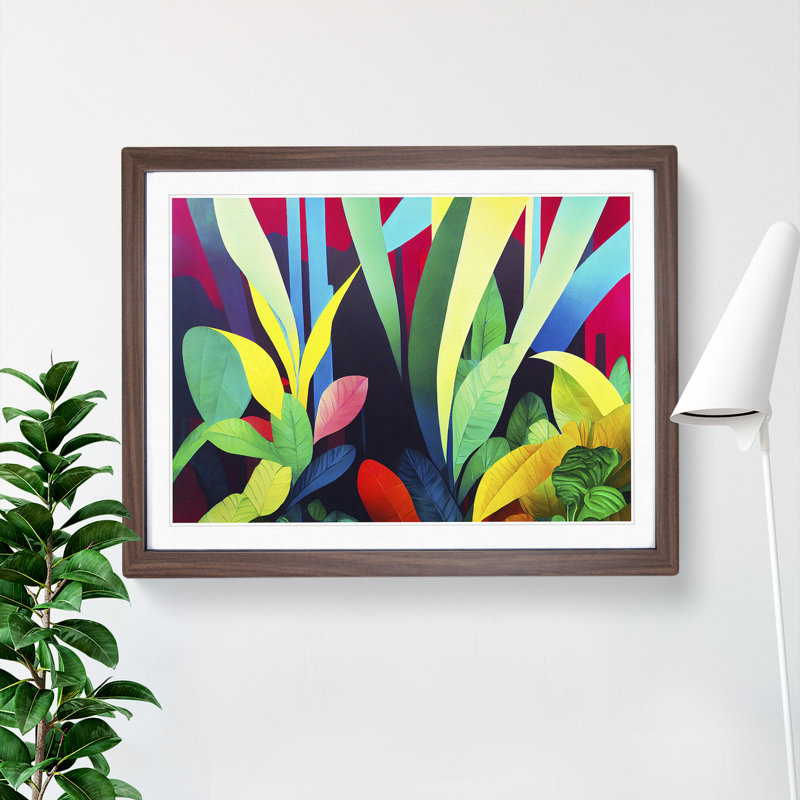 XH1022-9571X Vibrant Jungle Abstract - Single Picture Frame Print, 25cm H x 34cm W x 2cm D, Walnut