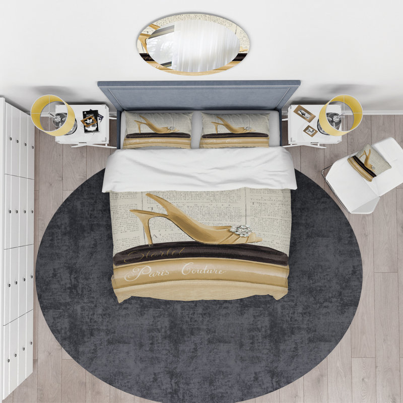 Gold Fashion High Hells I - Ensemble de housse de couette chic et luxueux - Microfibre de polyester
