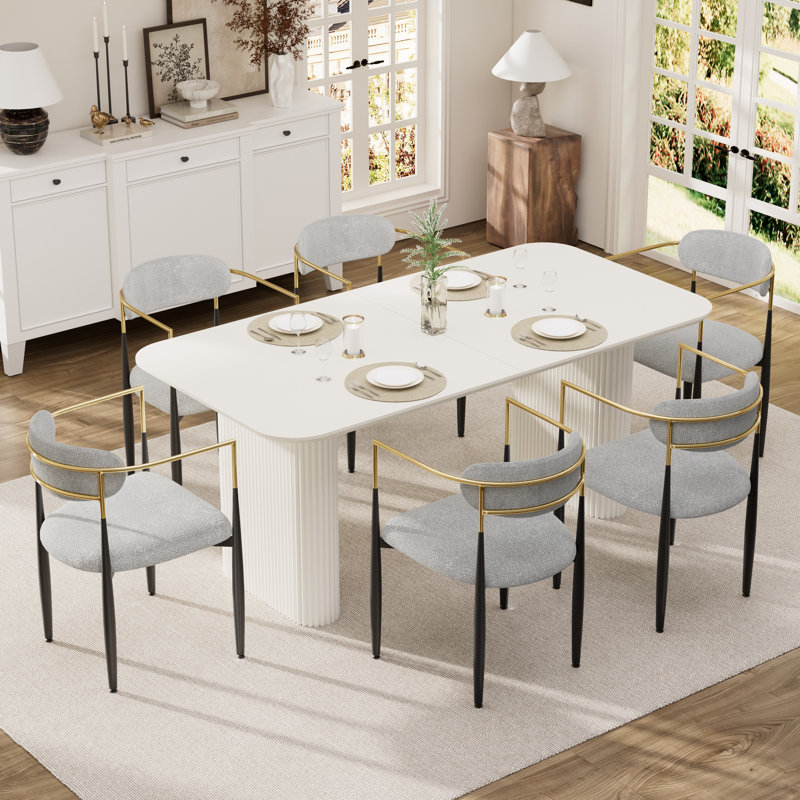 Table de salle à manger rectangulaire pour 4 à 6 personnes, Noir, 5 pièces: table, 4 chaises, Blanc
