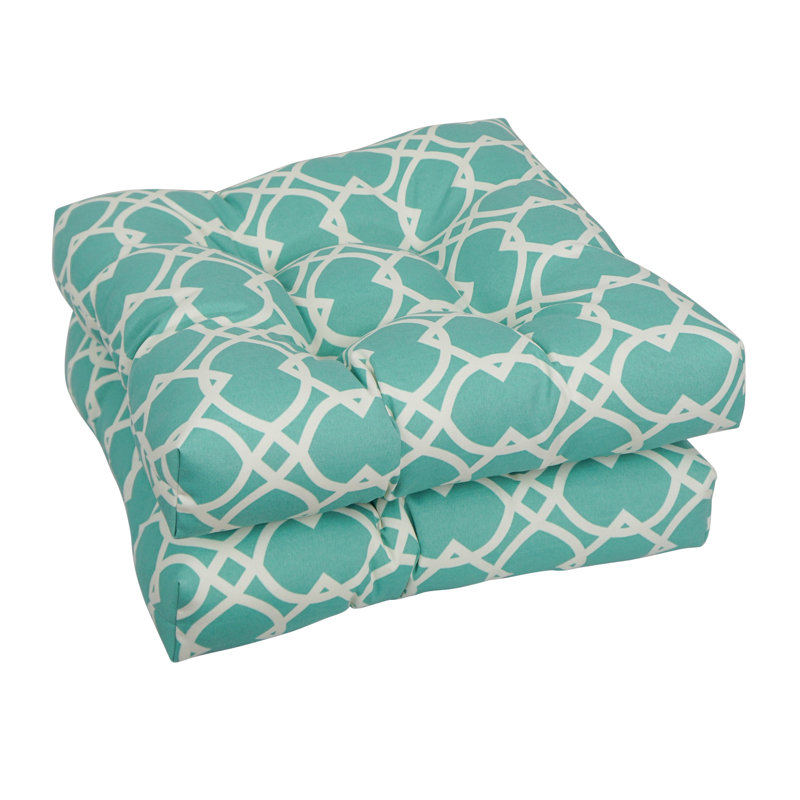 19-Inch Square Outdoor Tufted Dining Chair Cushions (Set Of 2), Blue/Elipse Pool Geometric