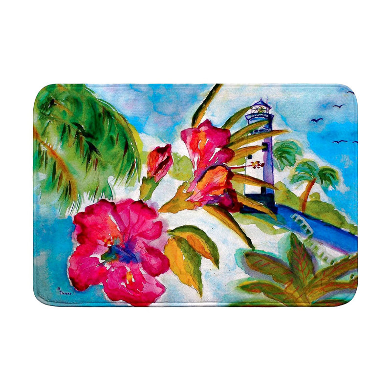 Tapis de bain phare et fleurs, L 36 po x l 24 po