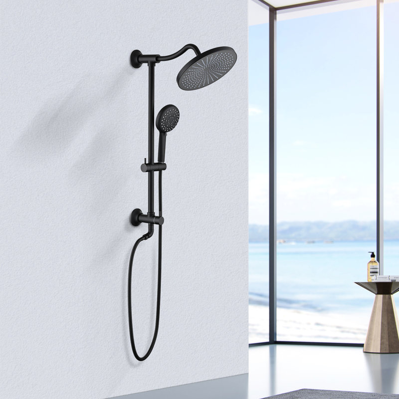 5-Setting Handheld Shower - Matte Black Dual Head Wall Mounted 1.8 Gpm 3 Spray Patterns Corrosion & Scratch Adjustable Joint System 5 Settings Holes Diverter Valve Hand Slide Bar Swivel Spout Hose