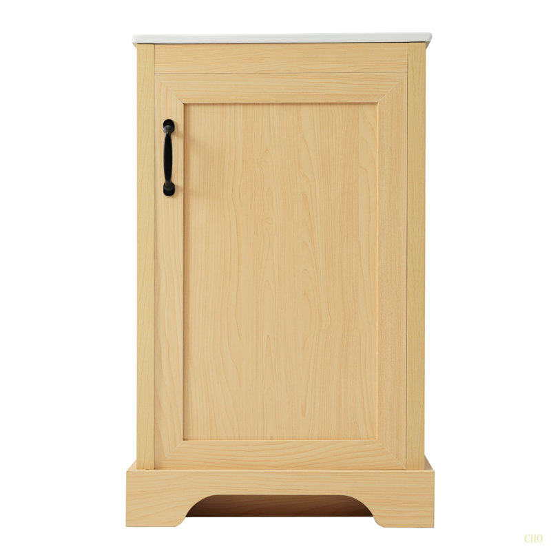 Meuble-lavabo de 20 po avec lavabo, armoire de salle de bain avec porte à fermeture douce, support de rangement et tablette réglable en bois