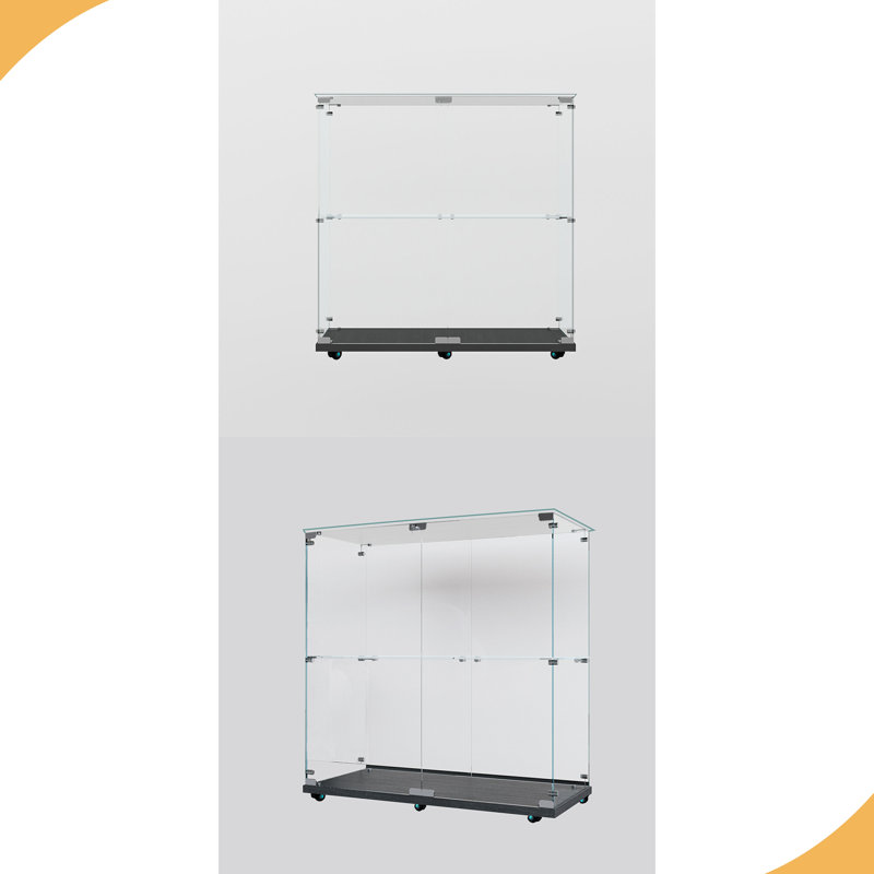 Tempered Glass Display Cabinet,Wine Cabinet,Storage Cabinet,File Cabinet,With Bluetooth LED Light Strip,Lockable Swivel Casters,Suitable For Uneven Ground,Can Be Placed Anywhere