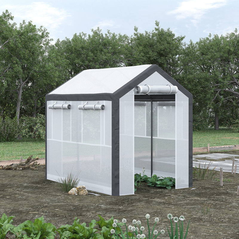 8'x6'x7.5' Walk-in Greenhouse, Outdoor Plant Growing Area With 6 Windows, 2 Zippered Doors & Weather Cover, White Planting Greenhouse 8'x6'x7.5',
