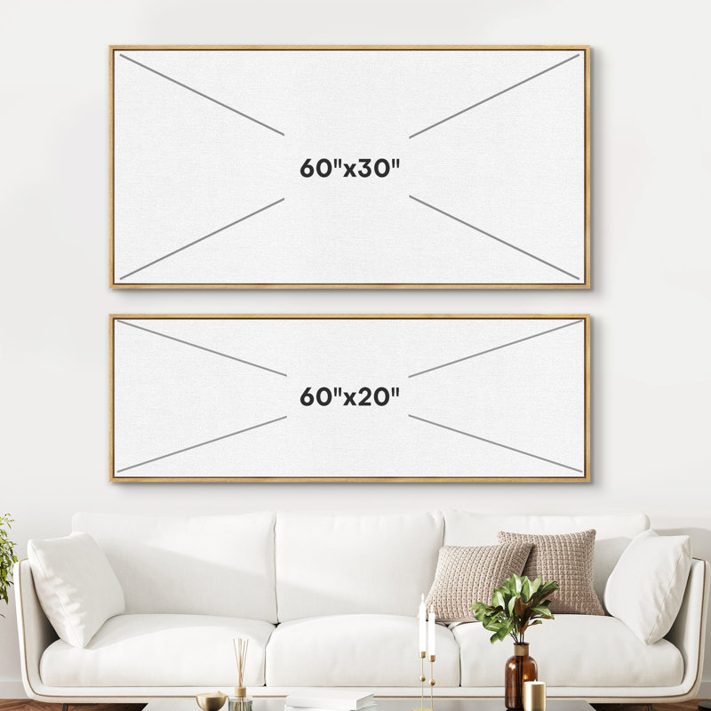 Abstract Green Botanical Simple Minimalist Extra Large Framed Wall Art Oversized Canvas Print, Natural, 30" H x 60" W
