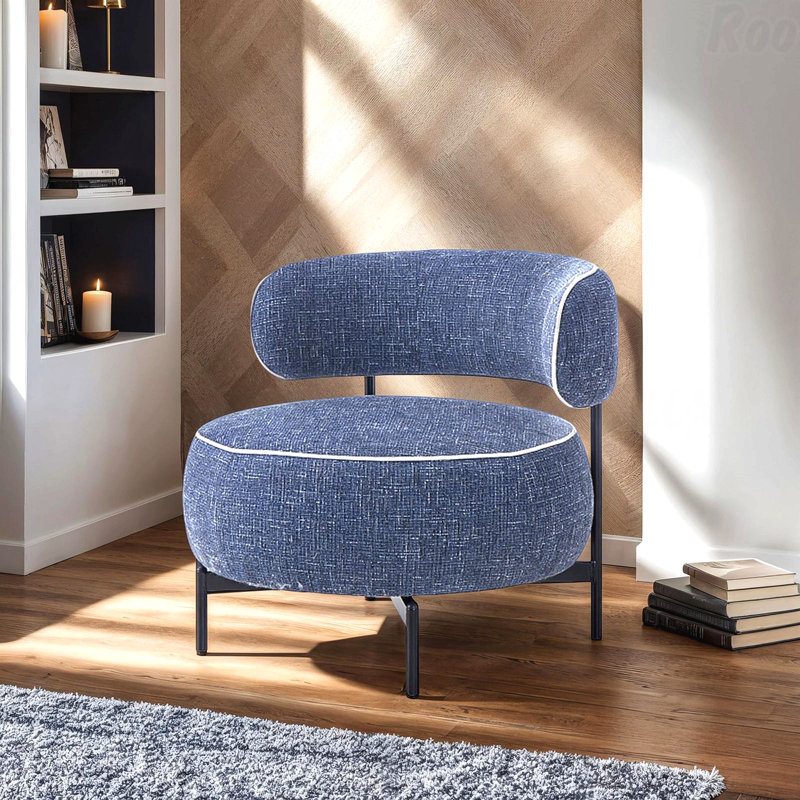 Fauteuil de fonction rotatif de style contemporain avec pieds en métal contrastés pour les salons modernes, dossier courbé, finition bleu foncé
