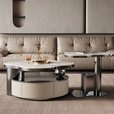 Modern stainless steel rock plate coffee table