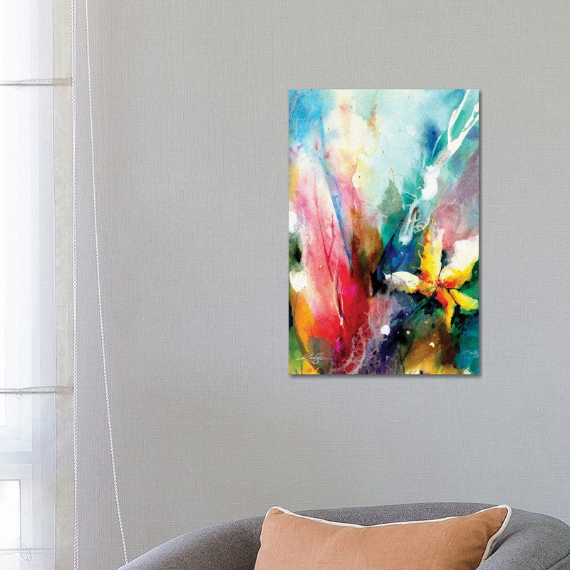 «Yellow Flower» par Kathy Morton Stanion - peinture sur toile tendue, H 26 po x l 18 po x 1,5 po