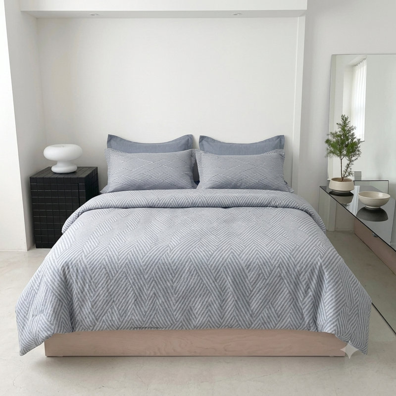Ensemble de couette Kang Zigzag Gris 100 % coton avec taies d'oreiller, Édredon pour grand lit + 2 taies décoratives