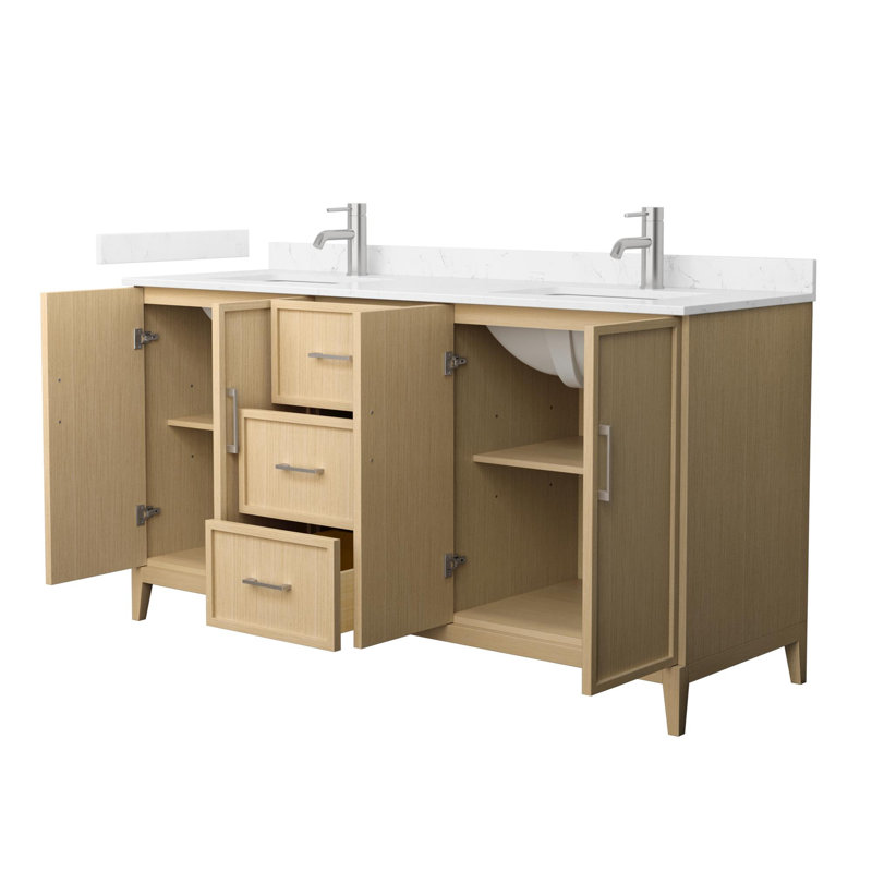 Elan 66'' W Vanity, Tan, Brushed Nickel, White Cultured Marble