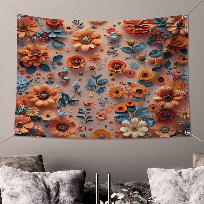 Tapisserie murale arrangement floral - Décoration murale florale, H 50 po x l 60 po avec 4 œillets