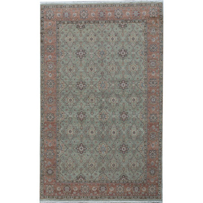 Hand-Knotted High-Quality Green and Rust Area Rug