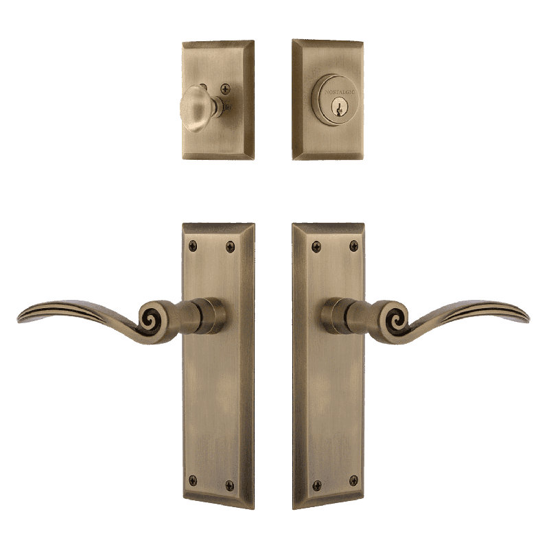 Nostalgic Warehouse New York Entry Set with Swan Lever, Antique Brass, 2.375