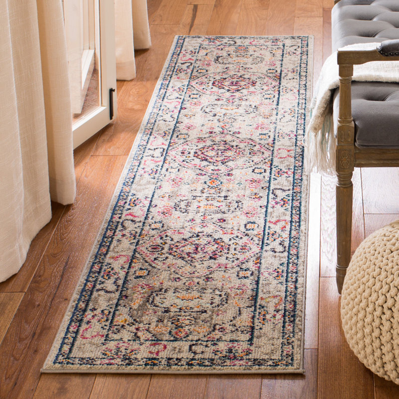 Felty Oriental Gray/Blue/Orange Area Rug, Runner 2'2" x 10'