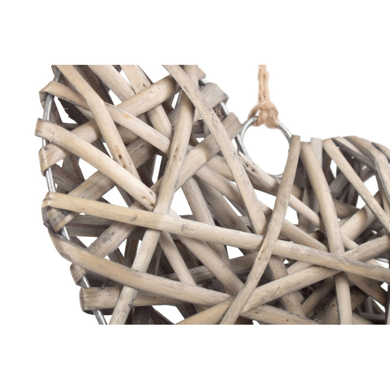 Wicker Heart Shaped Hanging Sculpture, 15cm H x 15cm W x 5cm D