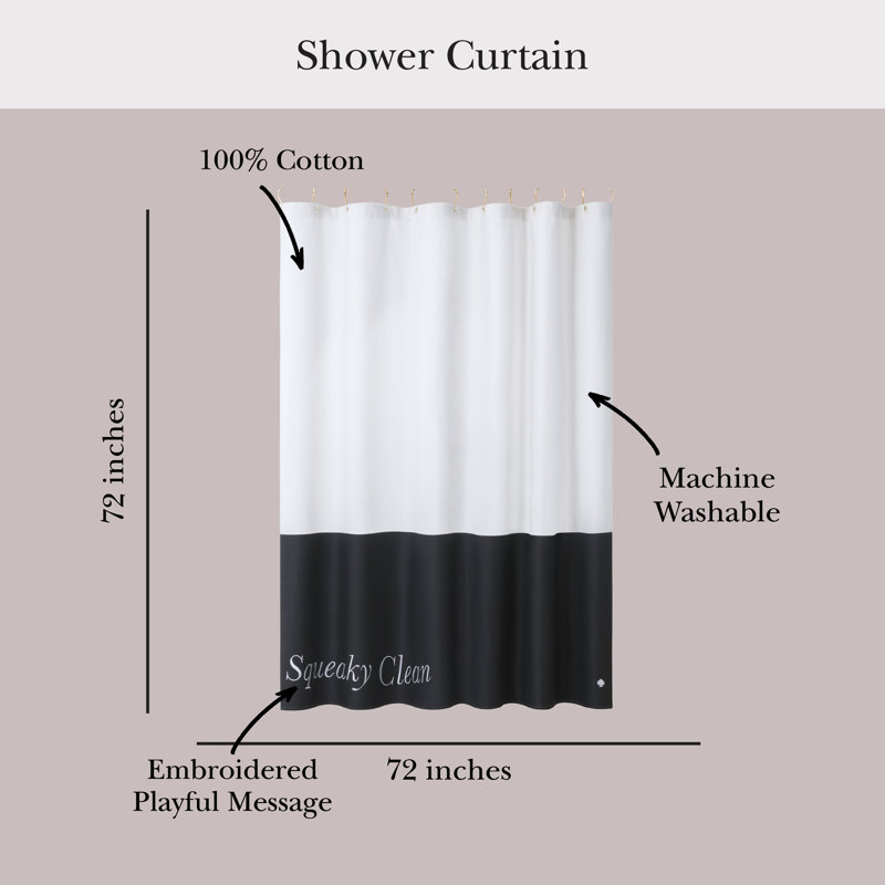 kate spade new york Scrub A Dub Dub Shower Curtain, 72 in x 72 in, Pink Shower Curtain, Black/White