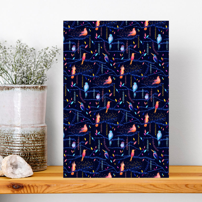 Contemporary Art Abstract Contemporary Bird Nature Flower Wall Art by Julie Lesouef - Wrapped Canvas Print