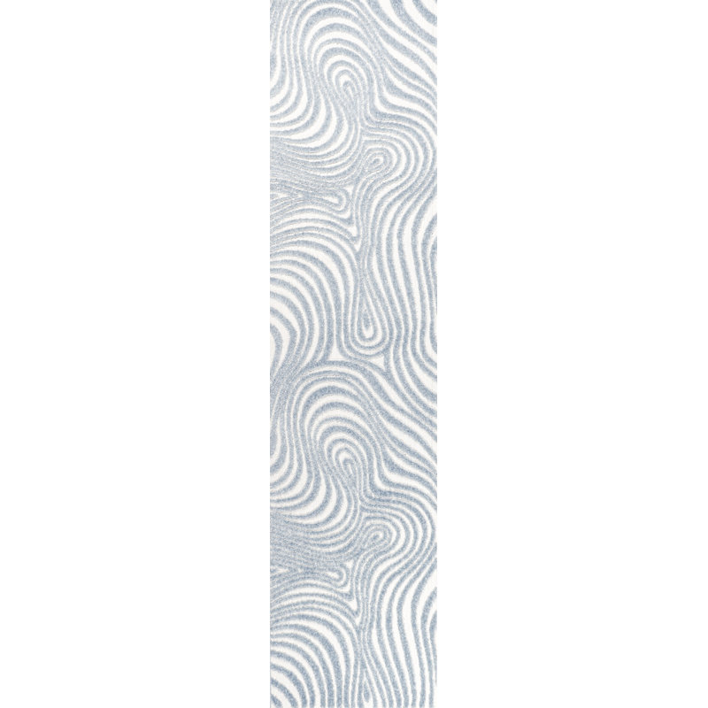 Maribo High-Low Abstract Groovy Striped Light Blue/Ivory Indoor/Outdoor Rug, Runner 2'2" x 10'