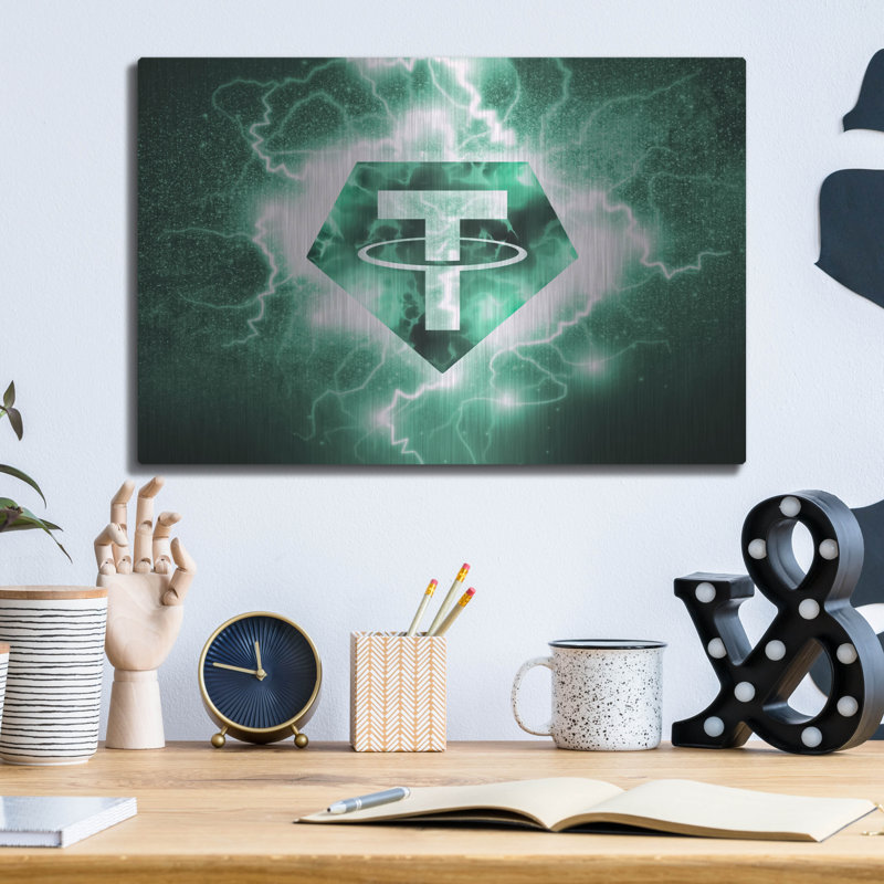 Luxe Metal Art 'Crypto Eclipse Tether Usdt' By Lux " Crypto Eclipse Tether Usdt " by Valentyn Artemenko, 12" H x 16" W