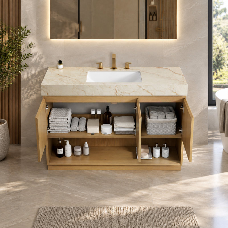 Meuble-lavabo autoportant de 122 cm avec lavabo en céramique