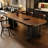 Nut-brown+Black Rectangular Solid Wood Dining Table-189984134