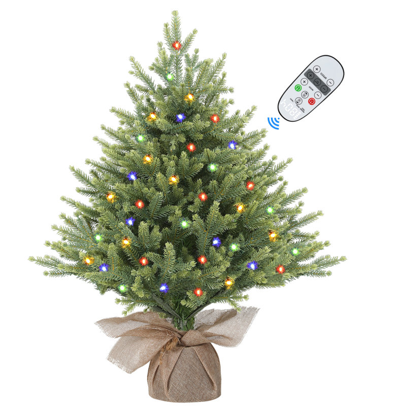  2ft Prelit Mini Christmas Tree, PE Artificial Tabletop Tree with Warm White Plug-In Lights, Realistic Branch Tips for Home Office Decor, Green