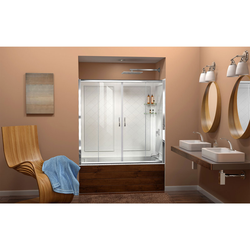 Visions 28" W x 60" H Semi-Frameless Rectangle Sliding Tub Enclosure, Chrome