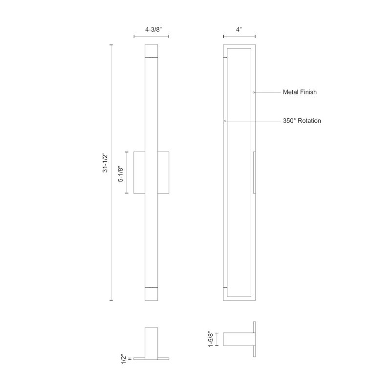 Swivel LED Flush Mounted Sconce, 31.5" H x 4.375" W x 4" D, Black