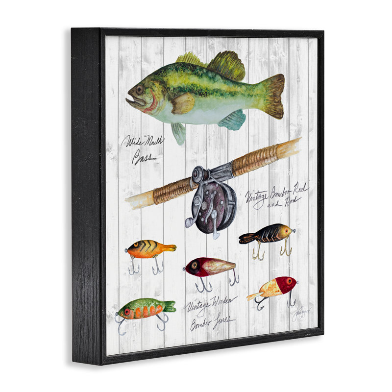 Schéma de leurre de pêche, estampe numérique de Janice Gaynor, Giclée encadrée noir minuit, H 17 po x l 17 po