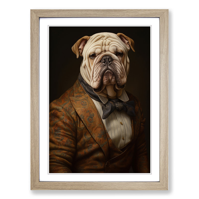 British Bulldog Classicism - Framed Print, 46cm H x 34cm W x 2cm D, Oak Framed