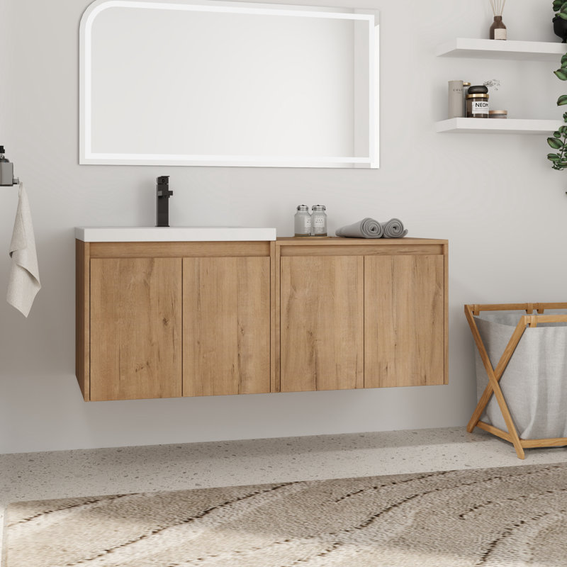  Vowar 48'' Wall-Mounted Single Bathroom Vanity With Resin Vanity Top