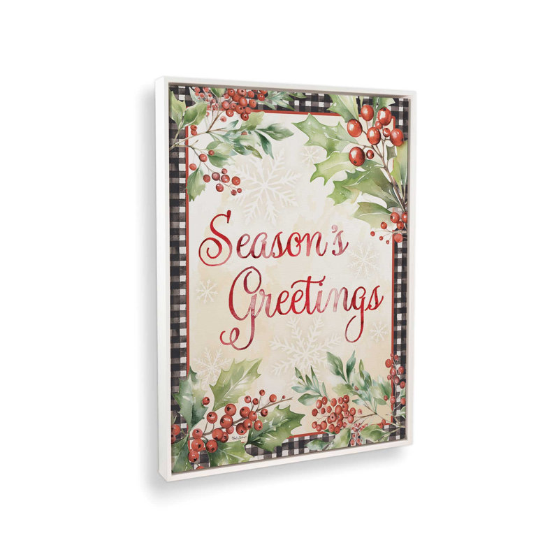 «Season's Greetings» par Nicole DeCamp, reproduction d'art, L 24 po x H 32 po, Toile avec cadre, Blanc
