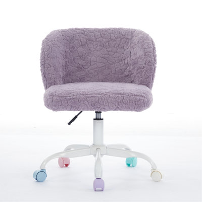 Fauteuil de coiffeuse Violet, poils de lapin artificiels, base en métal, chambre de bureau réglable, assise profonde, conception ergonomique du dossier, fausse laine d'alpaga respirante qui ne perd pas ses poils, blanc neige stable